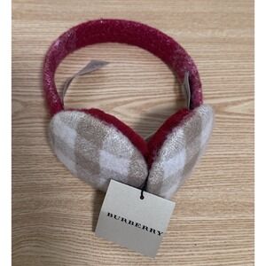 Burberry Cozy Cashmere Nova Check Cream Red Plaid Unisex Earmuffs NWT